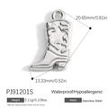 Waterproof stainless steel cowboy boot pendant in silver finish with star detail - Cowboy Boot Pentagram Style (PJ91201S)