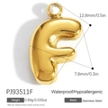 Ciondolo lettera F in acciaio inossidabile placcato oro 18K per creazione gioielli DIY - Ciondolo Lettera F (PJ93511F)
