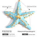 Seestern Anhänger aus Edelstahl in Blau, wasserfest und hypoallergen, 56,2mm x 59,2mm - Hellblauer Seestern-Anhänger (PJ93587B)