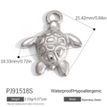 Silver stainless steel turtle pendant charm with detailed shell texture and waterproof design - Turtle Back Texture Style (PJ91518S)