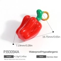 Ciondolo peperoncino rosso in acciaio inossidabile placcato oro 18k con gambo verde - Stile Peperone Rosso (PJ93094A)