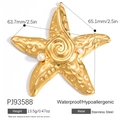 Goldener Edelstahl Seestern Anhänger mit Hammerschlagstruktur und weißen Perlen - Gold Großer Gehämmerter Seestern (PJ93588)