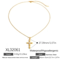 Gold stainless steel cross necklace with diamonds and waterproof hypoallergenic finish - Classic Pave Cross Pendant (XL32061) / 18K Gold Plated