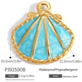 Blauer Muschelanhänger aus 18K vergoldetem Edelstahl, wasserdicht und hypoallergen - Blaue Kleine Muschel (PJ93590B)