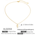 Collar en Y de acero inoxidable dorado con colgante de cruz y cadena ajustable - Colgante de Mini Cruz Brillante (XL32059) / Chapado en Oro de 18K