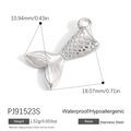Polished stainless steel fishtail pendant with scale texture, 18.07x10.94mm and 1.52g - Bright Silver Fish Tail Style (PJ91523S)