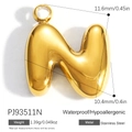 Ciondolo lettera N in acciaio inossidabile placcato oro 18K impermeabile ipoallergenico - Ciondolo Lettera N (PJ93511N)
