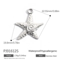 Polished stainless steel starfish pendant with hammered texture and spiral center detail - Spiral Pattern Sea Star Style (PJ91612S)