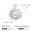 Polished stainless steel sunburst charm pendant with exact dimensions 21.87mm x 17.88mm - Sun Rays Style (PJ91723S)