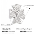 Silver stainless steel cross pendant with heart center and hammered texture design - Cross Heart Style (PJ92524S)