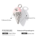 Pink ice cream cone pendant with silver heart in waterproof stainless steel - Pink Ice Cream Style (PJ92881BS)