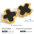 Orecchini a perno a croce in acciaio inossidabile con finitura a olio nera e oro - Stile Croce Nera (EH12246A) / Placcato Oro 18K
