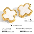 Orecchini a perno a quadrifoglio in acciaio inossidabile dorato e smalto - Stile Croce Bianca (EH12246B) / Placcato Oro 18K