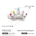 Stainless steel princess crown charm with colorful beads and engraved text for DIY jewelry - Colored Ball Crown Style (PJ93105S)