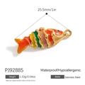 Golden stainless steel fish pendant with colorful enamel detail and hypoallergenic finish - Three Color Enamel Fish Pendant (PJ92885)