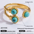 18k gold plated stainless steel open ring with three green turquoise spherical stones - Turquoise Stainless Steel Spiral Open Ring (JZ21418A)