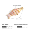 Pink and white enamel fish pendant in stainless steel with detailed gold trim and dimensions - Pink-White Gradient Fish Pendant(PJ92885C)