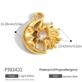 Golden stainless steel sun and moon pendant with white zircon and size dimensions - Sun and Moon Pendant(PJ93431)