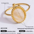 Classic golden stainless steel adjustable ring featuring an oval milk white stone inlay - Oval Milky White Stone Stainless Steel Open Ring (JZ21419D)