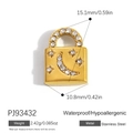 Gold stainless steel lock pendant with moon and star relief and sparkling rhinestones - Star Moon Lock Pendant(PJ93432)