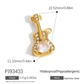 Guitar shaped gold stainless steel pendant with white zircon stones and 18K plating - Gold Guitar Charm(PJ93433)