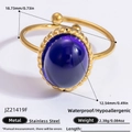 Vintage 18K gold plated stainless steel ring with a large oval purple turquoise stone - Oval Dark Purple Stone Stainless Steel Open Ring (JZ21419F)