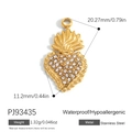 18K gold plated stainless steel sacred heart charm with sparkling zircon crystals - Gold Sacred Heart Pendant(PJ93435)