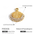 18K gold plated stainless steel scallop shell pendant with sparkling white rhinestones - Scallop Shell Pendant (PJ93436)