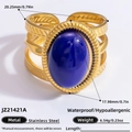 Bague vintage en acier inoxydable plaqué or 18k avec une grande pierre bleue naturelle - Ouvert Réglable / Style de pierre bleue creuse à quatre couches (JZ21421A)