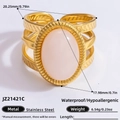 Bague classique plaquée or 18k en acier avec pierre rose et détails de dimensions - Ouvert Réglable / Style de pierre rose creuse (JZ21421C)