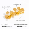 Fermaglio per capelli a doppio fiore in acciaio dorato con pietre di zircone lucide - Stile Doppi Fiori Fianco a Fianco(FS71015)