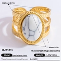 Vintage 18k gold plated stainless steel ring with oval white natural stone inlay - Large Oval White Stone Stainless Steel 3-Layer Open Ring (JZ21421E)