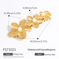 Fermaglio per capelli in acciaio dorato con tre fiori traforati e perle eleganti - Stile Fila di Tre Fiori(FS71021)