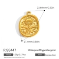 Oval gold stainless steel pendant with palm tree and swords relief engraving - Gold Embossed Oval Pendant(PJ93447)