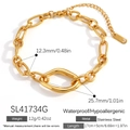 Chunky 18K gold plated stainless steel bracelet with irregular oval links and extension - SL41734G / Gold