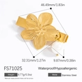 18K vergoldete Edelstahl-Blumen-Haarspange mit weißem Perlenanhänger für Damen - Goldener Gebürsteter Blumenperlenstil (FS71025)