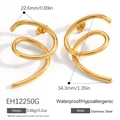 Minimalist 18K gold-plated stainless steel spiral earrings with 22.6mm twist design - Gold (EH12250G)