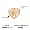 18K gold plated stainless steel heart pendant with white enamel clover and Goodluck text - Gold-White Clover Good Luck Pendant(PJ93448A)