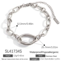 Bracciale in acciaio inossidabile argento con anelli ovali irregolari e catena regolabile - SL41734S