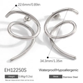 Silver stainless steel spiral hoop earrings with waterproof finish and unique twisted design - Silver (EH12250S)