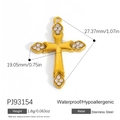 Gold stainless steel cross pendant with zircon stones, waterproof and hypoallergenic - Cross Ends Rhinestone Style (PJ93154)
