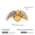 Gold stainless steel heart pendant with blue rhinestone wings and engraved dimensions - Gold Winged Heart Pendant(PJ93450)