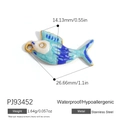 Blue enamel fish charm in gold stainless steel with a white rhinestone eye detail - Teal Enamel Fish Pendant(PJ93452)