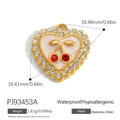 Gold-plated stainless steel heart pendant with red cherry design and zircon stones - Red Cherry Rhinestone Heart Pendant(PJ93453A)