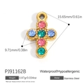 Ciondolo a croce in acciaio inossidabile placcato oro 18k con gemme colorate - Croce di Pietra Colorata Dorata (PJ91162B)