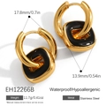 Minimalist waterproof stainless steel gold hoop earrings with black square enamel charms - 18K Gold Plated / Black (EH12266B)