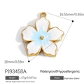 Gold stainless steel five-petal flower pendant with white enamel and blue gradient center - Blue-White Gradient Flower Pendant(PJ93458A)