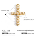Minimalist 18K gold plated stainless steel cross pendant with white pearls inlay - Artificial Pearl Cross (PJ93323)