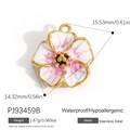 Waterproof 18K gold plated stainless steel pink and white flower petal pendant - Pink-White Enamel Petal Charm(PJ93459B)