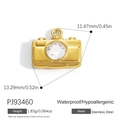 Golden stainless steel camera pendant with zircon stone and precise size measurements - Gold Camera Shape Charm(PJ93460)